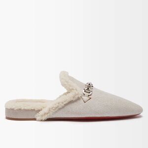 Christian Louboutin Woolito Spiked Shearling Backless Loafers